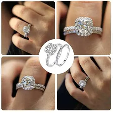 OUMIYER 925 Sterling Silver Engagement Ring Set - Size 7