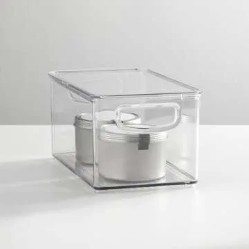 mDesign Plastic Deep Storage Bin Box Container with Lid and Built-In Handles - Organization for Fruit, Snacks, or Food in Kitchen Pantry, Cabinet, or Cupboard, Ligne Collection, 2 Pack, Clear
