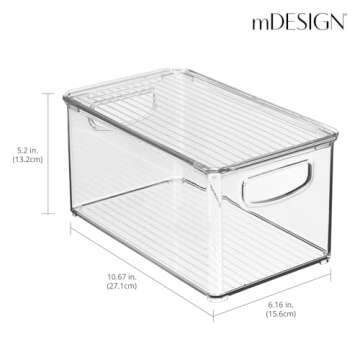 mDesign Plastic Deep Storage Bin Box Container with Lid and Built-In Handles - Organization for Fruit, Snacks, or Food in Kitchen Pantry, Cabinet, or Cupboard, Ligne Collection, 2 Pack, Clear