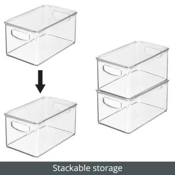 mDesign Plastic Deep Storage Bin Box Container with Lid and Built-In Handles - Organization for Fruit, Snacks, or Food in Kitchen Pantry, Cabinet, or Cupboard, Ligne Collection, 2 Pack, Clear