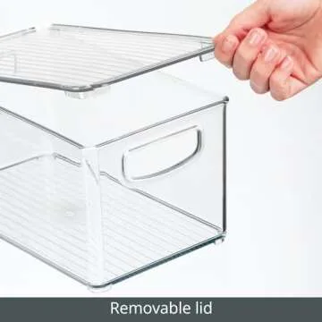 mDesign Plastic Deep Storage Bin Box Container with Lid and Built-In Handles - Organization for Fruit, Snacks, or Food in Kitchen Pantry, Cabinet, or Cupboard, Ligne Collection, 2 Pack, Clear
