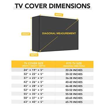 Waterproof Outdoor TV Cover for 65-70 inch TV with Bottom Cover, Thick Fabric, Dustproof and Weatherproof TV Cover with Remote Control Pocket, Black