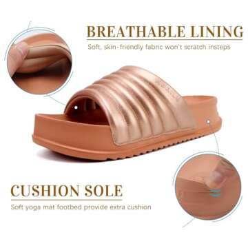 KuaiLu Womens Sandals with Arch Support Orthopedic Slippers Comfortable Lightweight Cushion Recovery Slides Summer Fashion Leather Casual Plantar Fasciitis Shoes Indoor Outdoor Size Gold 8