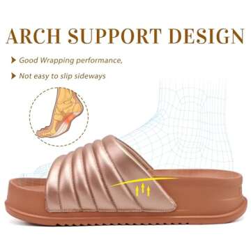 KuaiLu Womens Sandals with Arch Support Orthopedic Slippers Comfortable Lightweight Cushion Recovery Slides Summer Fashion Leather Casual Plantar Fasciitis Shoes Indoor Outdoor Size Gold 8