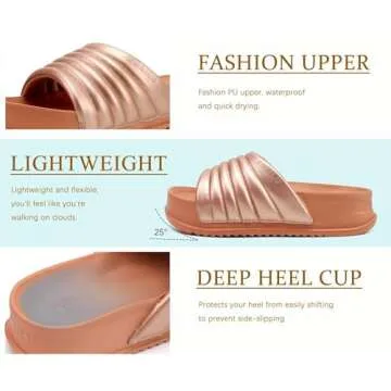 KuaiLu Womens Sandals with Arch Support Orthopedic Slippers Comfortable Lightweight Cushion Recovery Slides Summer Fashion Leather Casual Plantar Fasciitis Shoes Indoor Outdoor Size Gold 8