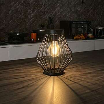 Kelvinlux Solar Lantern Outdoor Hanging 2PK, Solar Powered Metal Light with Handle, Waterproof Wireless Warm Retro Bulb Design Lamp for Yard Garden Patio Fence Porch Decor