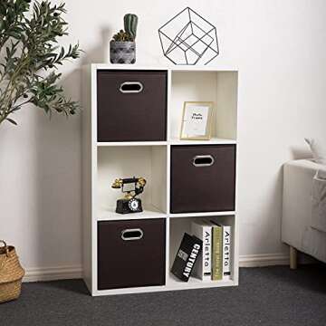 PRANDOM Leather Foldable Cube Storage Bins 13x13 inch [4-Pack] Fabric Storage Baskets Cubes Drawer w...