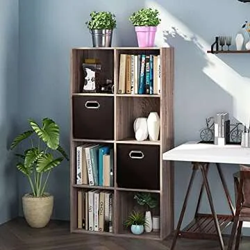 PRANDOM Leather Foldable Cube Storage Bins 13x13 inch [4-Pack] Fabric Storage Baskets Cubes Drawer with Cotton Handles Organizer for Shelves Nursery Closet Bedroom Clothes Brown