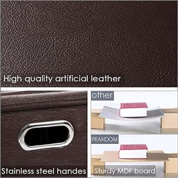 PRANDOM Leather Foldable Cube Storage Bins 13x13 inch [4-Pack] Fabric Storage Baskets Cubes Drawer with Cotton Handles Organizer for Shelves Nursery Closet Bedroom Clothes Brown