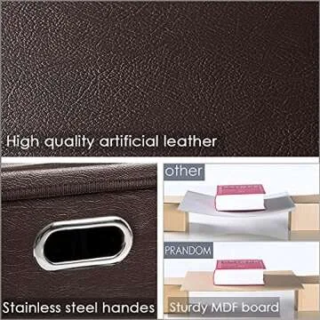 PRANDOM Leather Foldable Cube Storage Bins 13x13 inch [4-Pack] Fabric Storage Baskets Cubes Drawer with Cotton Handles Organizer for Shelves Nursery Closet Bedroom Clothes Brown