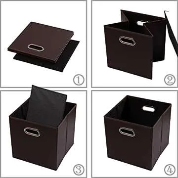 PRANDOM Leather Foldable Cube Storage Bins 13x13 inch [4-Pack] Fabric Storage Baskets Cubes Drawer with Cotton Handles Organizer for Shelves Nursery Closet Bedroom Clothes Brown