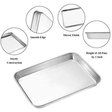 Wildone Baking Sheet Set of 2 - Stainless Steel Cookie Sheet Baking Pan, Size 10 x 8 x 1 inch, Non Toxic & Heavy Duty & Mirror Finish & Rust Free & Easy Clean
