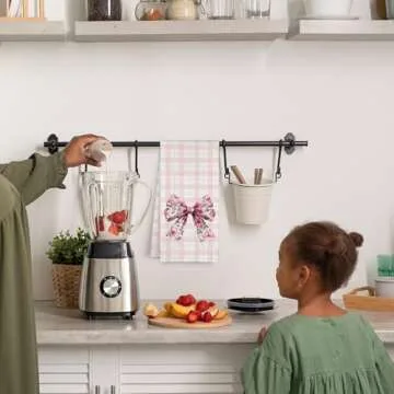 WAITPI Pink Bows Cute Kitchen Bathroom Towels Decor, Preppy Chinoiserie Bows Dish Hand Towels for Kitchen Drying Bathroom College Students Dorm, Trendy Preppy Gifts Towels for Women Girls 16x24 Inch