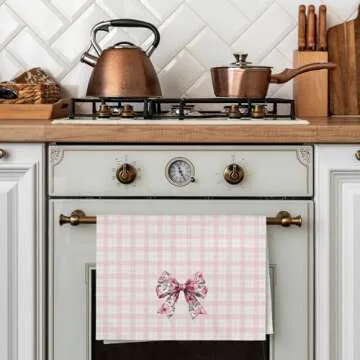 WAITPI Pink Bows Cute Kitchen Bathroom Towels Decor, Preppy Chinoiserie Bows Dish Hand Towels for Kitchen Drying Bathroom College Students Dorm, Trendy Preppy Gifts Towels for Women Girls 16x24 Inch