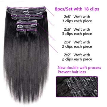Mihugass Yaki Straight Clip In Hair Extensions For Black Women - 20 Inch, 8 Pieces, 120 Gram