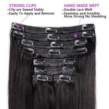 Mihugass Clip In Hair Extensions for Black Women - 20 Inch Yaki Straight