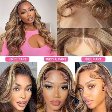 Kucmir 13x6 Highlight Ombre Lace Front Wig Human Hair 22 Inch Body Wave Honey Blonde Glueless Pre Plucked HD Lace Front Wigs for Women 180 Density