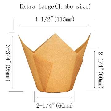 QLSmypkg Extra Large Jumbo Muffin Greaseproof paper Baking cupcake cups, 2-1/4" x 3-3/4" Natural Tul...