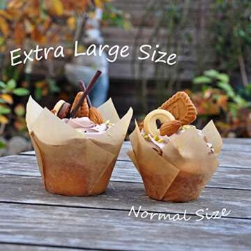 QLSmypkg Extra Large Jumbo Muffin Greaseproof paper Baking cupcake cups, 2-1/4" x 3-3/4" Natural Tulip Baking Cup Case of 125 pcs (Extra Large) (125)