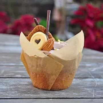 QLSmypkg Extra Large Jumbo Muffin Greaseproof paper Baking cupcake cups, 2-1/4" x 3-3/4" Natural Tulip Baking Cup Case of 125 pcs (Extra Large) (125)