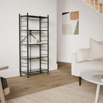 Himix Storage Shelves with 20 Hooks, 5-Tier Collapsible Organization Storage Rack Bookshelf Folding ...