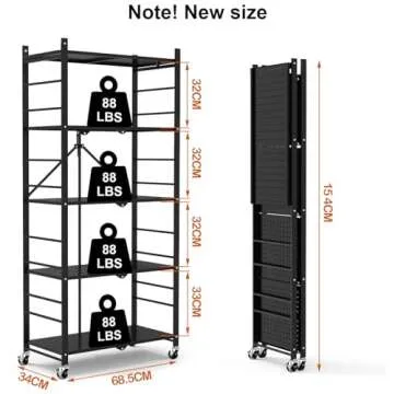 Himix Storage Shelves with 20 Hooks, 5-Tier Collapsible Organization Storage Rack Bookshelf Folding Pantry Shelves Cube Shelf Wire Shelving Holds 440 Ibs for Garage Kitchen Room