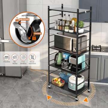 Himix Storage Shelves with 20 Hooks, 5-Tier Collapsible Organization Storage Rack Bookshelf Folding Pantry Shelves Cube Shelf Wire Shelving Holds 440 Ibs for Garage Kitchen Room