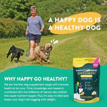 Happy Go Healthy Dog Gut Health Probiotics Supplement | Improves Digestive Health and Immune System Support for Dogs and Puppies | All Natural Ingredients Tasty Kibble Dog Food Topper | 60 Count Pack