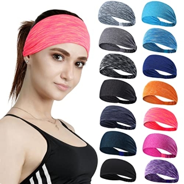 14 Pcs Workout Headbands for Women Non Slip Sport Sweatbands Elastic Yoga Hairbands for Fitness Runn...