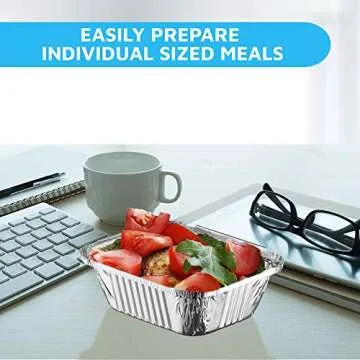 MontoPack Disposable Takeout Pans with Clear Lids | 1lb Capacity Aluminum Foil Food Containers with Strong Seal for Freshness & Spill Resistance | Eco-Friendly & Recyclable | 50-Pack of 5x4” Drip Pan