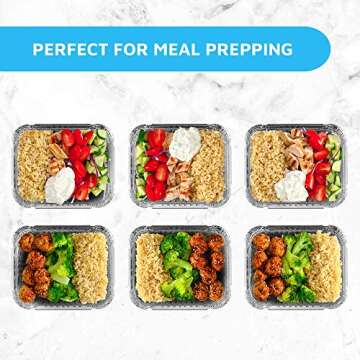 MontoPack Disposable Takeout Pans with Clear Lids | 1lb Capacity Aluminum Foil Food Containers with Strong Seal for Freshness & Spill Resistance | Eco-Friendly & Recyclable | 50-Pack of 5x4” Drip Pan