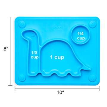 Lilly's Love Suction Plates for Babies - The Happy Good Dino Pad – Toddler Plates goes from Freezer to Microwave to Table. Silicone Placemat Fits in a Ziplock Bag. (Blue)