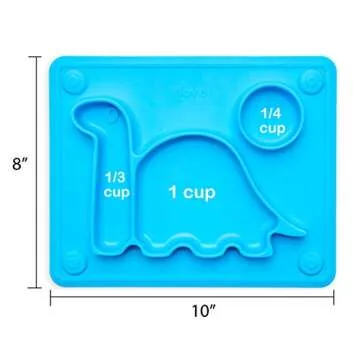 Lilly's Love Suction Plates for Babies - The Happy Good Dino Pad – Toddler Plates goes from Freezer to Microwave to Table. Silicone Placemat Fits in a Ziplock Bag. (Blue)