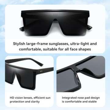 Dollger Square Oversized Sunglasses for Women Men Fashion Flat Top Big Frame Shades Matte Black