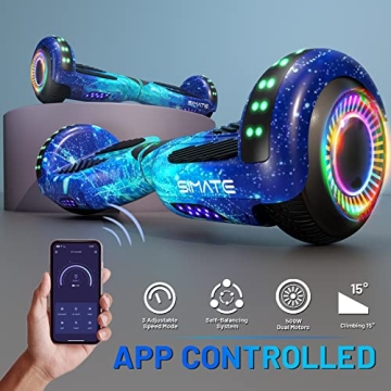 SIMATE 6.5" Hoverboard with Bluetooth & LED Lights, Self Balancing Hover Boards for Kids & Adults & Girls & Boys, for all ages