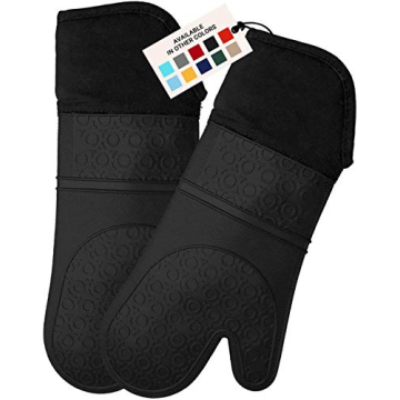 Extra Long Professional Silicone Oven Mitt, Oven Mitts with Quilted Liner, Heat Resistant Pot Holder...