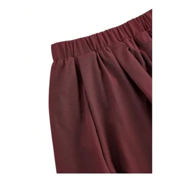 BEAUDRM Women's Elastic High Waist Shorts Summer Fashion Wide Leg Bloomers Shorts Burgundy Small