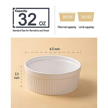 Delling 32 Oz Ramekins - Oven Safe Round Ceramic Dish