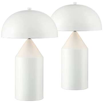 360 Lighting Felix Modern Cottage Accent Table Lamps 19" Tall Set of 2 White Tapered Geometric Metal...