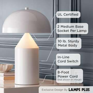 360 Lighting Felix Modern Cottage Accent Table Lamps 19" Tall Set of 2 White Tapered Geometric Metal Mushroom Dome Shade for Bedroom Living Room House Home Bedside Nightstand Office Family