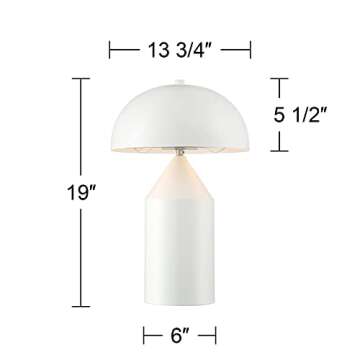 360 Lighting Felix Modern Cottage Accent Table Lamps 19" Tall Set of 2 White Tapered Geometric Metal Mushroom Dome Shade for Bedroom Living Room House Home Bedside Nightstand Office Family
