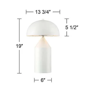 360 Lighting Felix Modern Cottage Accent Table Lamps 19" Tall Set of 2 White Tapered Geometric Metal Mushroom Dome Shade for Bedroom Living Room House Home Bedside Nightstand Office Family