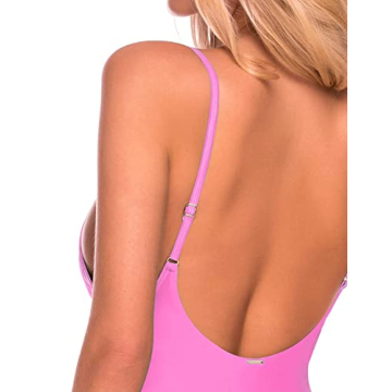 Fuchsia High Cut Low Back One Piece Swimwear by RELLECIGA