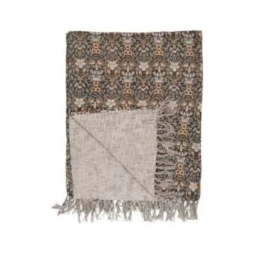Creative Co-Op Cotton Slub Throw with Floral Pattern and Fringe
