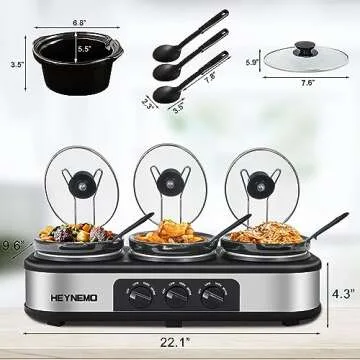 Triple Slow Cooker Buffet Server for Parties and Events