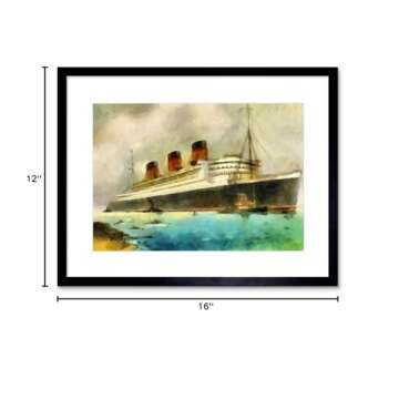 Rms Queen Mary Liner Cruise Ship Watercolour Black Framed Art Print B12X2457