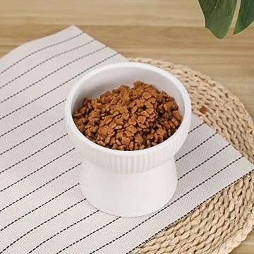 White Ceramic Raised Cat Bowl, Elevated Food or Water Bowl, Stress Free, Backflow Prevention, Dishwasher and Microwave Safe, Lead & Cadmium Free