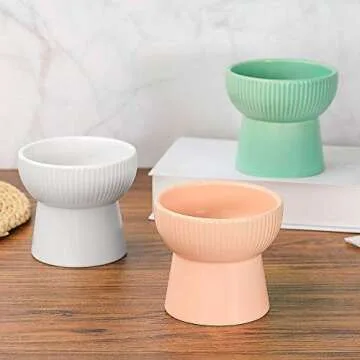White Ceramic Raised Cat Bowl, Elevated Food or Water Bowl, Stress Free, Backflow Prevention, Dishwasher and Microwave Safe, Lead & Cadmium Free