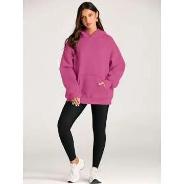 EFAN Womens Hoodies Oversized Sweatshirts Pullover Fleece Sweaters Long Sleeve Winter Fall Outfits Fashion Y2k Clothes HotPink L