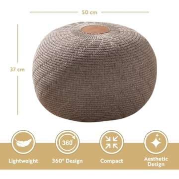 English Home Large Ottoman Foot Stool, Knitted Foot Rest, Round Pouf Chair, Modern Living Room Furni...